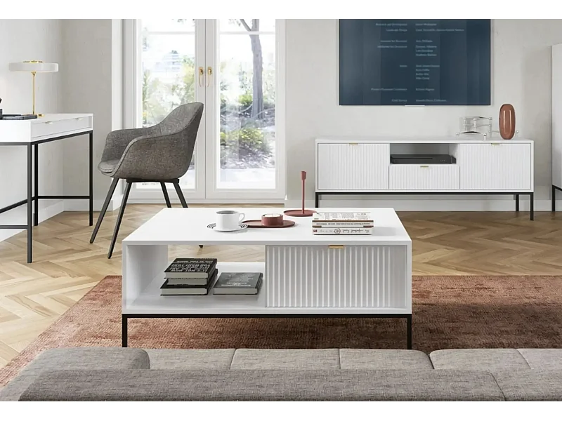 CHARLES - Table basse pieds en métal - Blanc