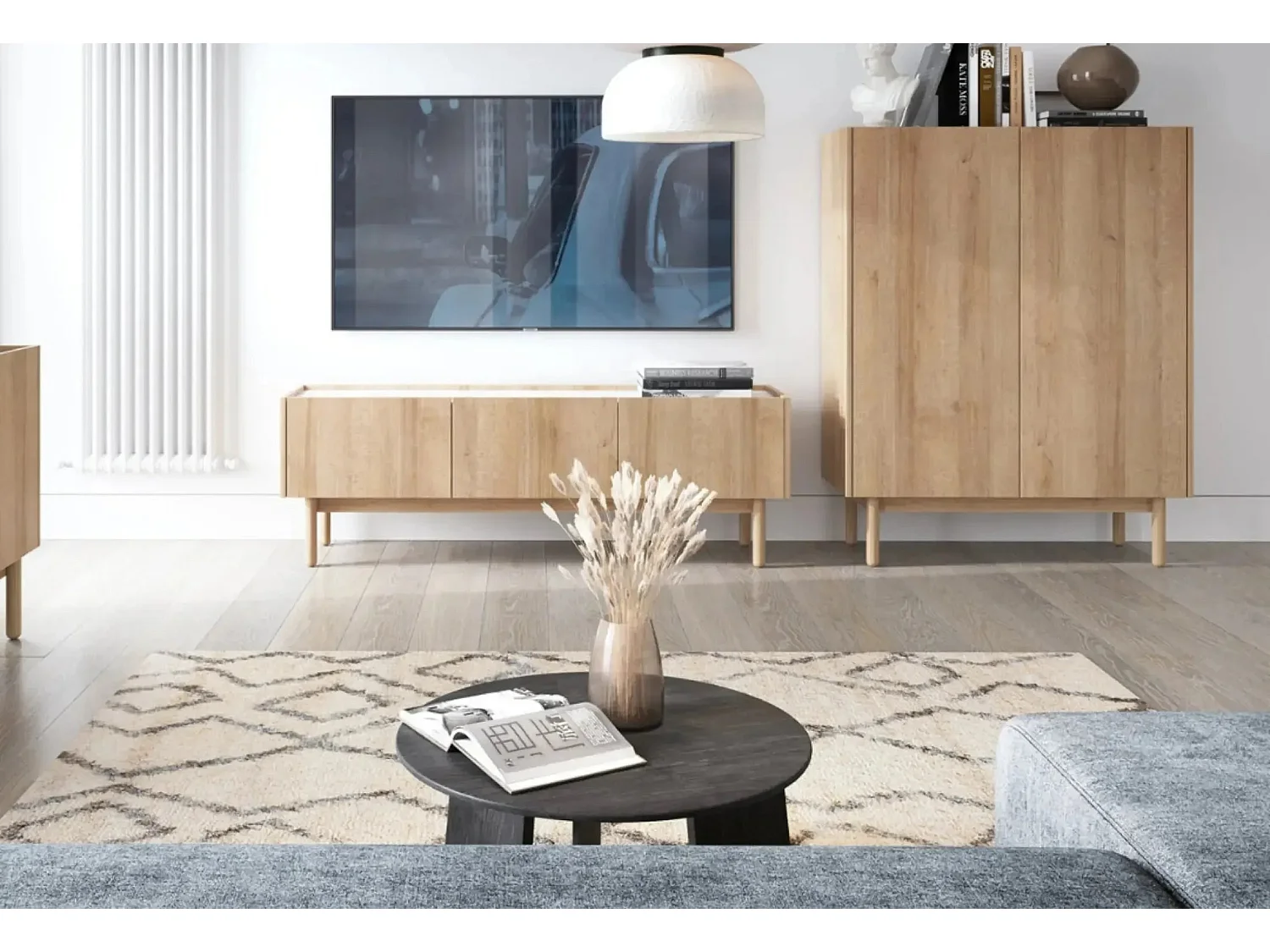 GABIN - Commode 2 portes en bois 100cm - Beige