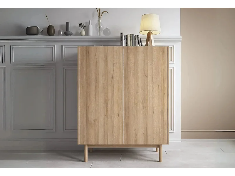 GABIN - Commode 2 portes en bois 100cm - Beige