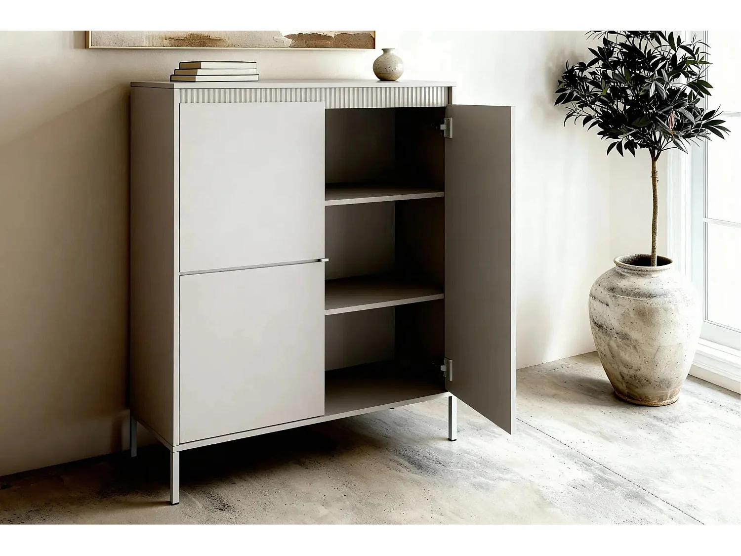 ALINA - Commode 2 portes pieds en métal - Beige