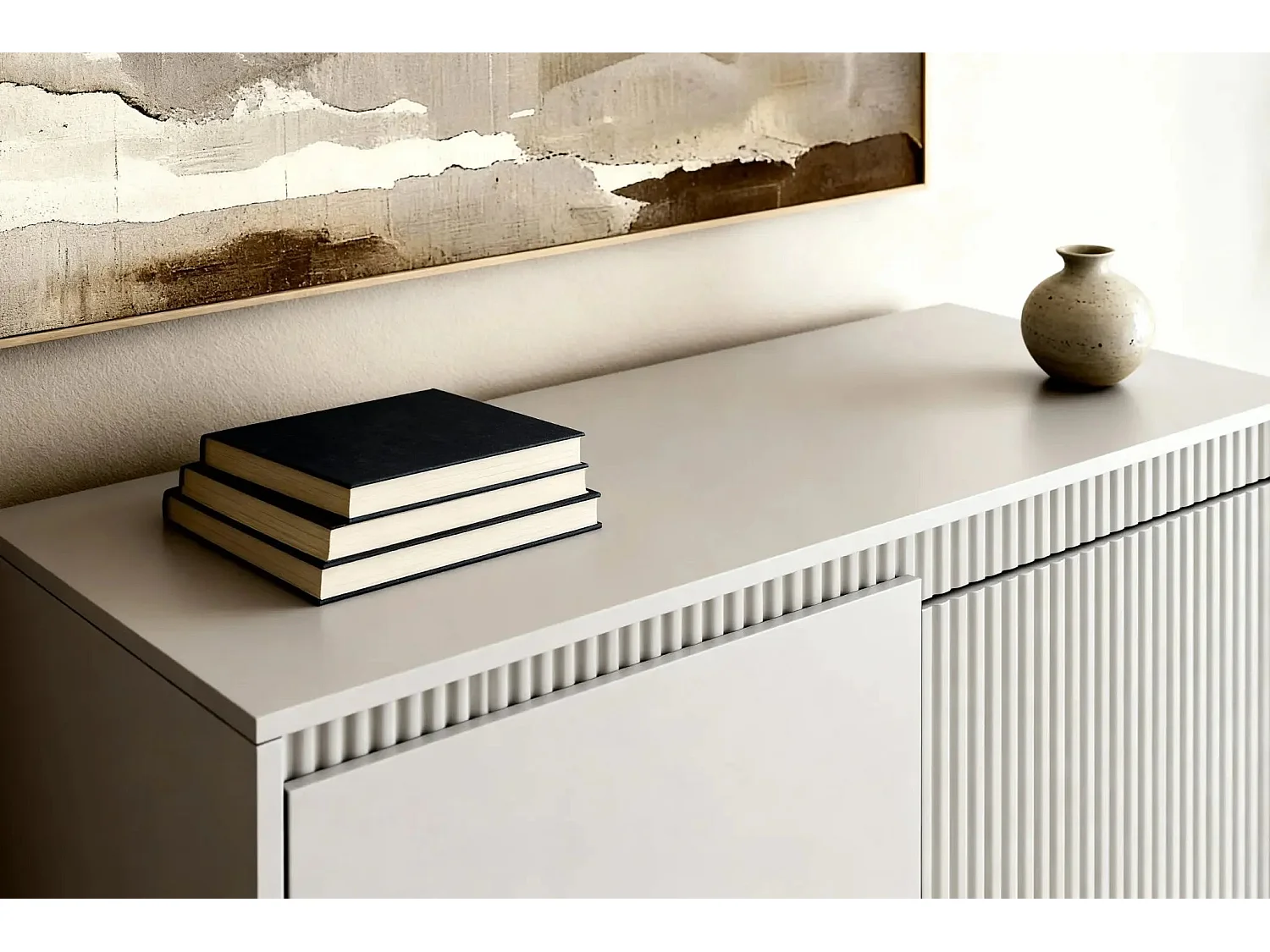 ALINA - Commode 2 portes pieds en métal - Beige