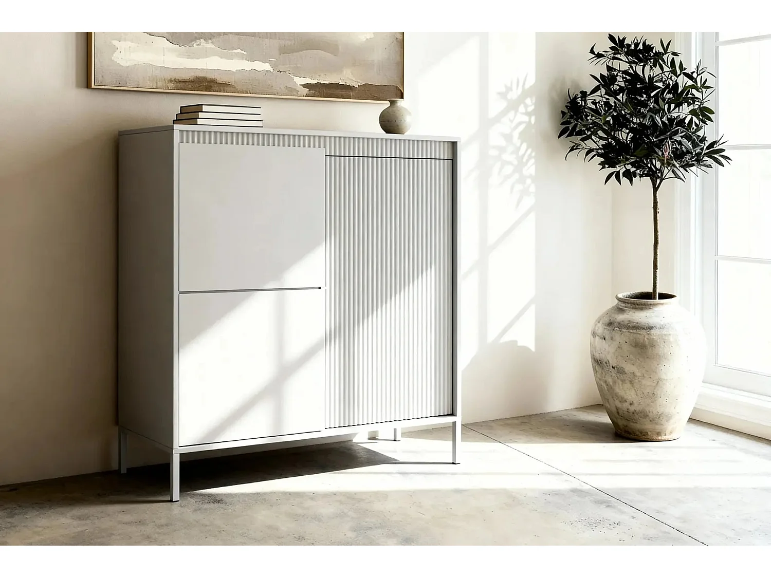 ALINA - Commode 2 portes pieds en métal - Beige