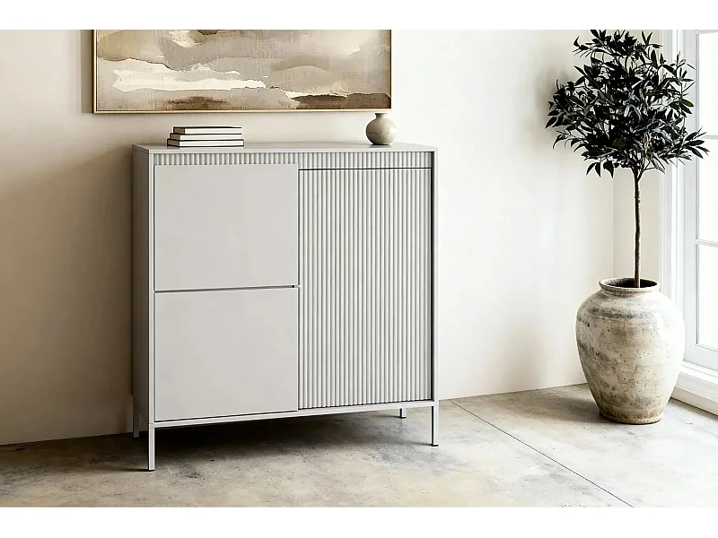 ALINA - Commode 2 portes pieds en métal - Beige