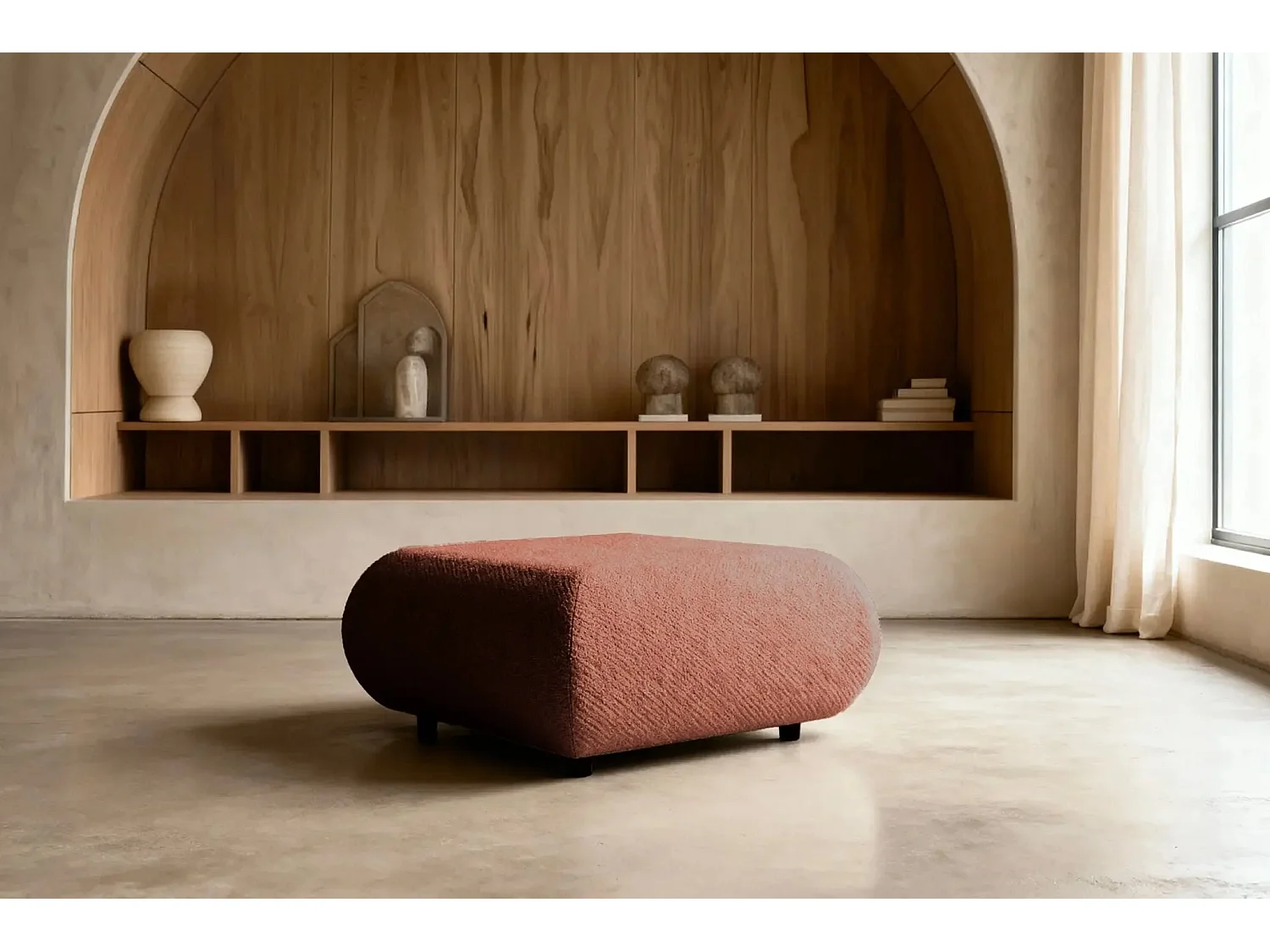 LEVI - Pouf en tissu lisse Terracotta 88x88x41