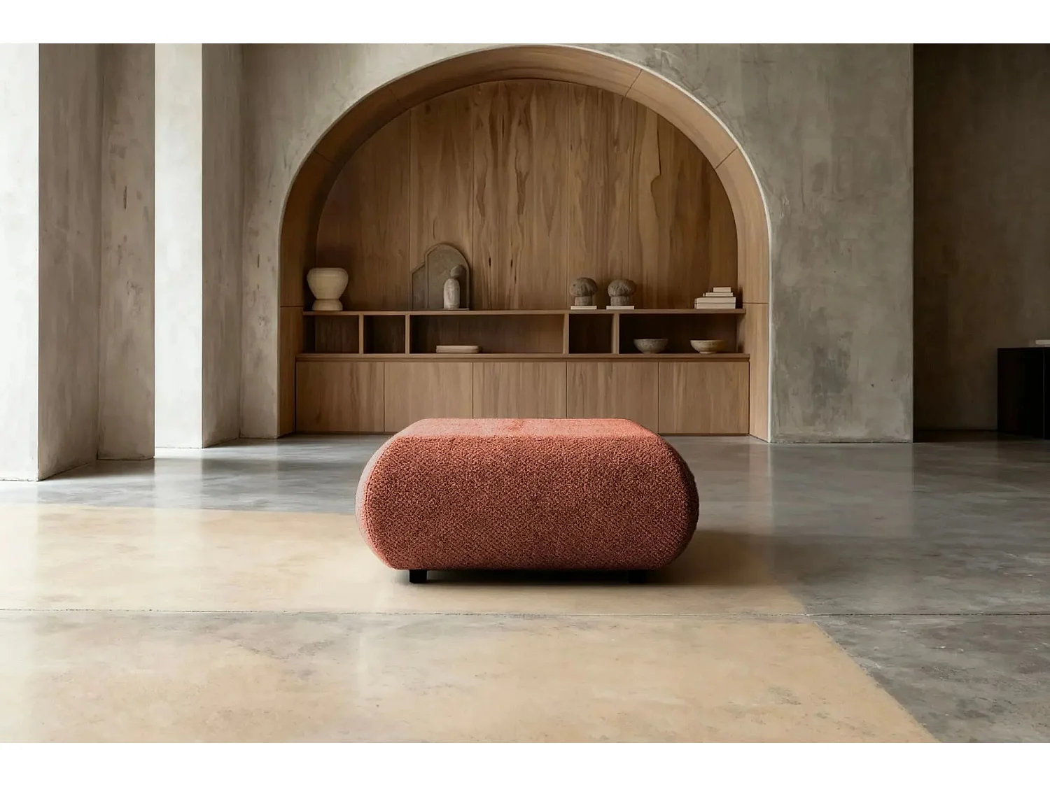 LEVI - Pouf en tissu lisse Terracotta 88x88x41