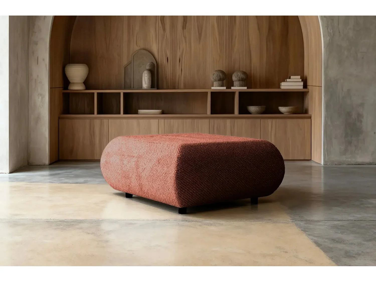 LEVI - Pouf en tissu lisse Terracotta 88x88x41