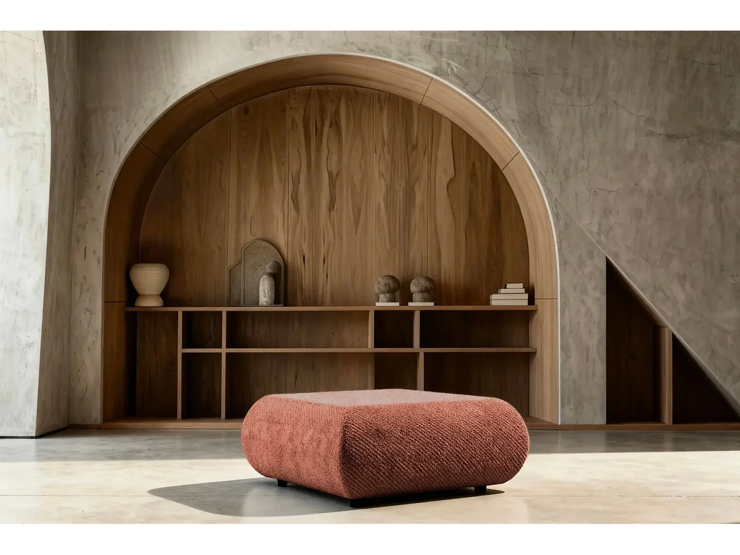 LEVI - Pouf en tissu lisse Terracotta 88x88x41