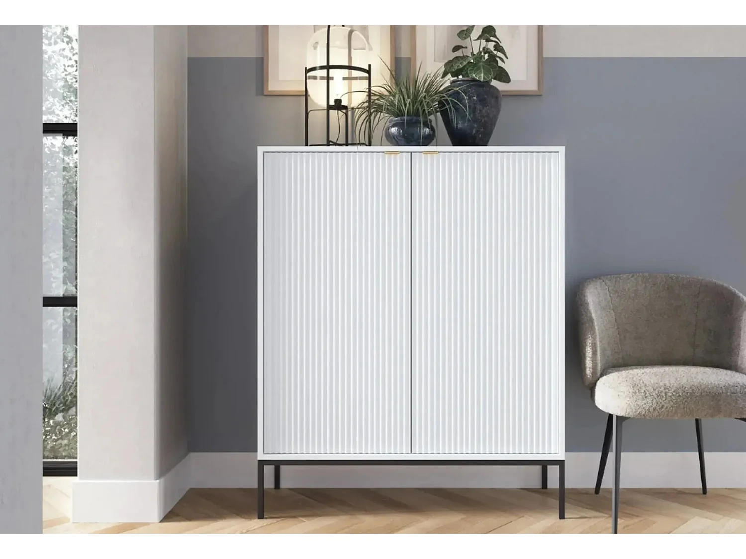 CHARLES - Commode 2 portes tiroirs 100cm - Blanc