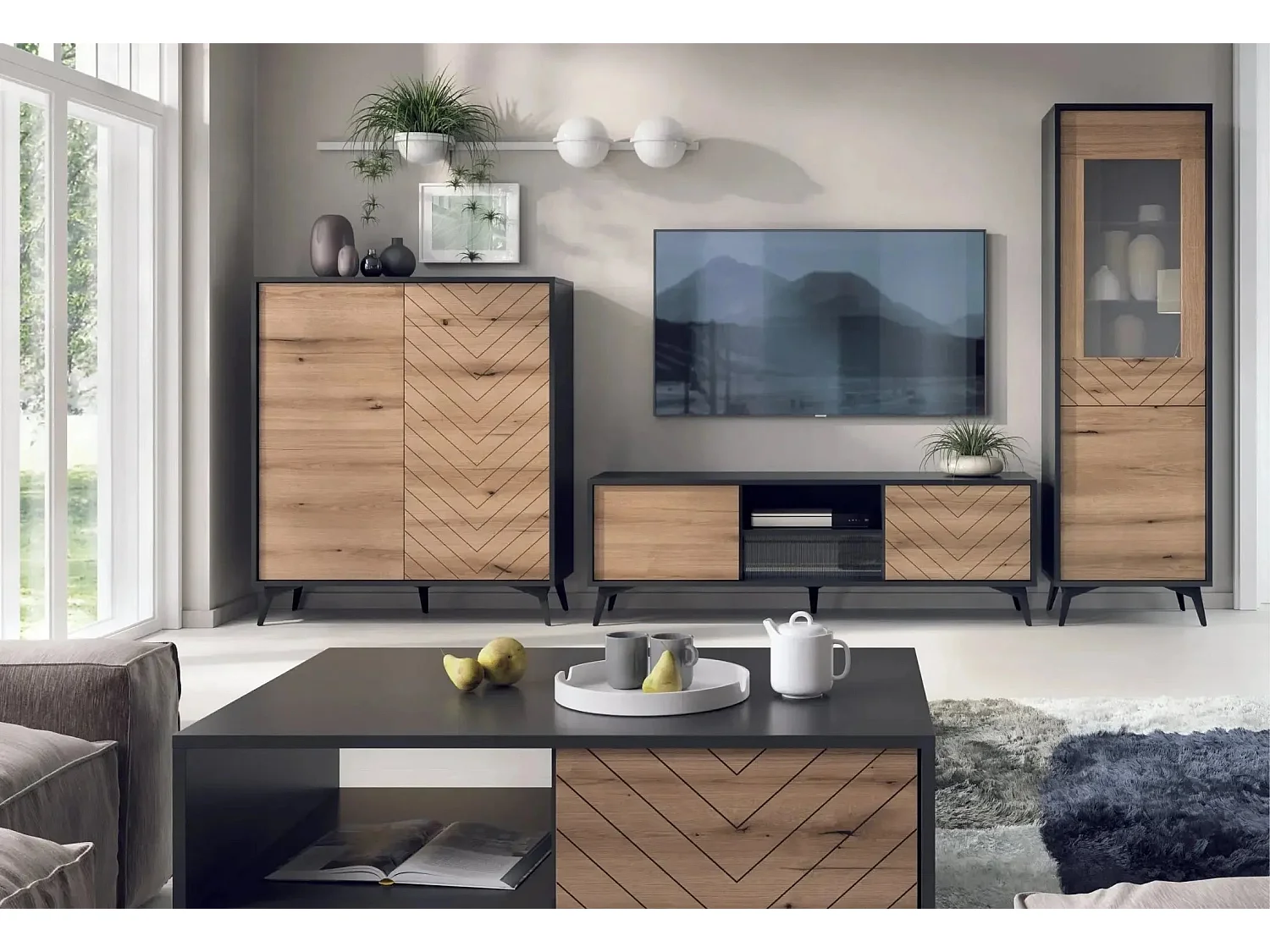 ALICE - Commode 2 portes en bois 100cm - Marron et noir