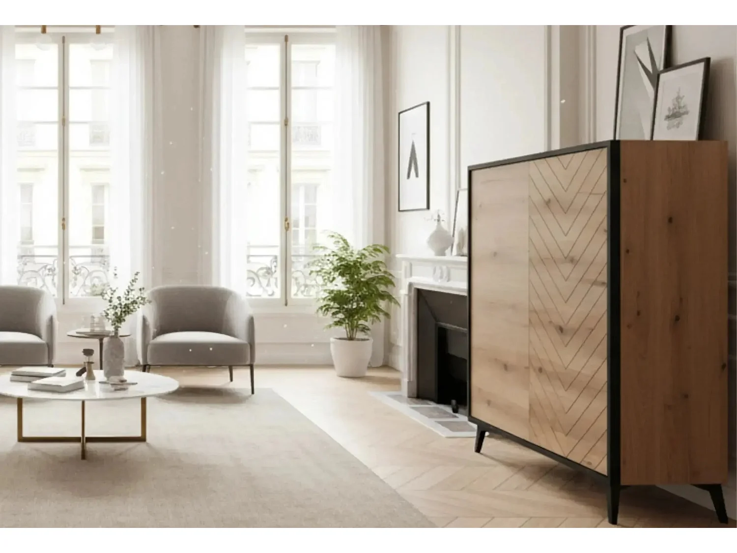 ALICE - Commode 2 portes en bois 100cm - Marron et noir