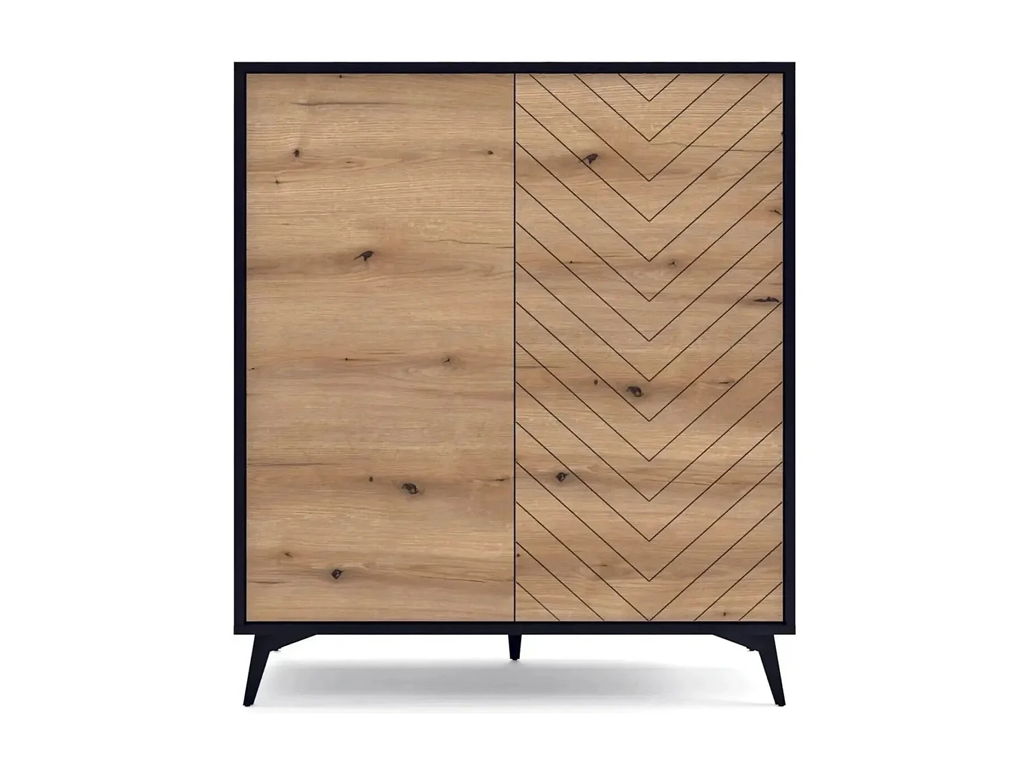 ALICE - Commode 2 portes en bois 100cm - Marron et noir