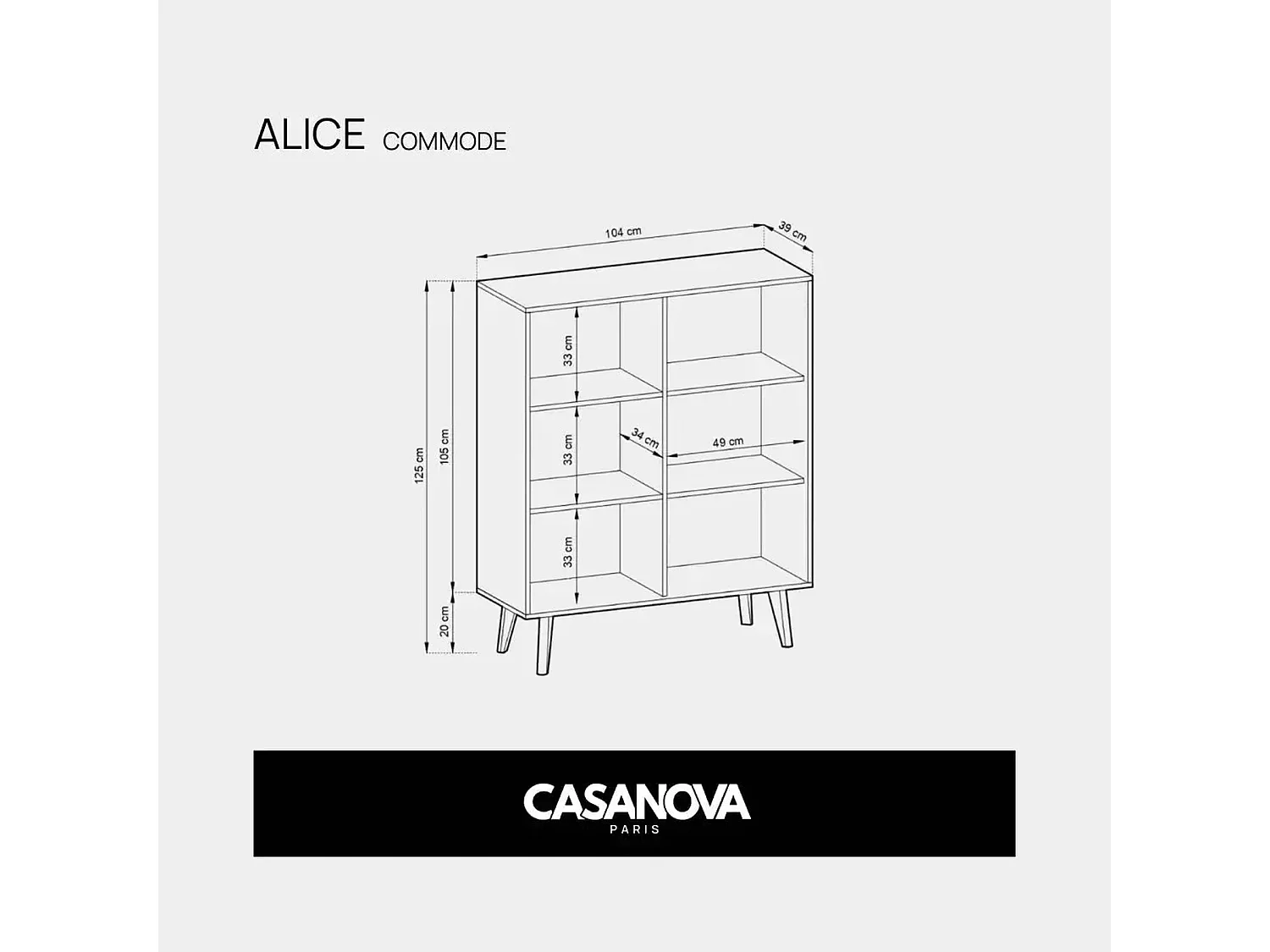 ALICE - Commode 2 portes en bois 100cm - Marron et noir