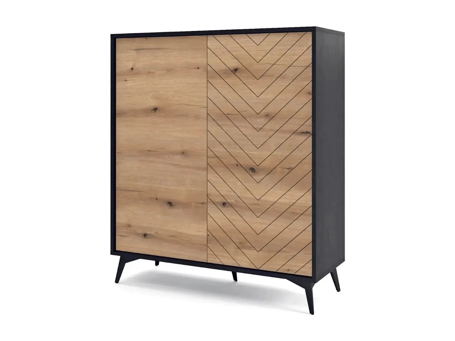 ALICE - Commode 2 portes en bois 100cm - Marron et noir