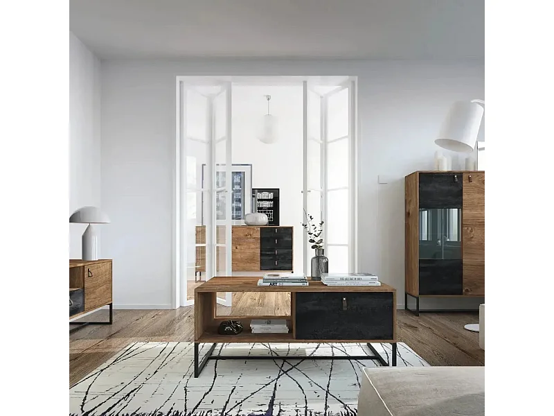 CAROLINE - Table basse 1 tiroir en bois - Brun foncé