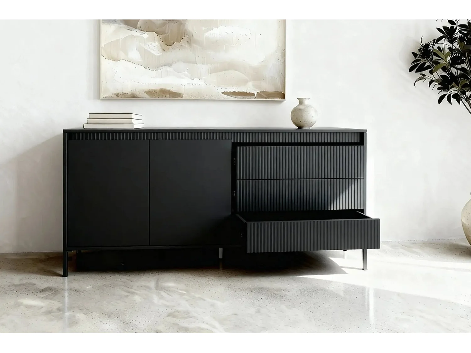 ALINA - Buffet 187cm pieds en métal - Noir