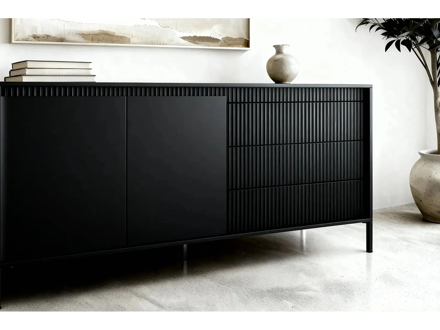 ALINA - Buffet 187cm pieds en métal - Noir