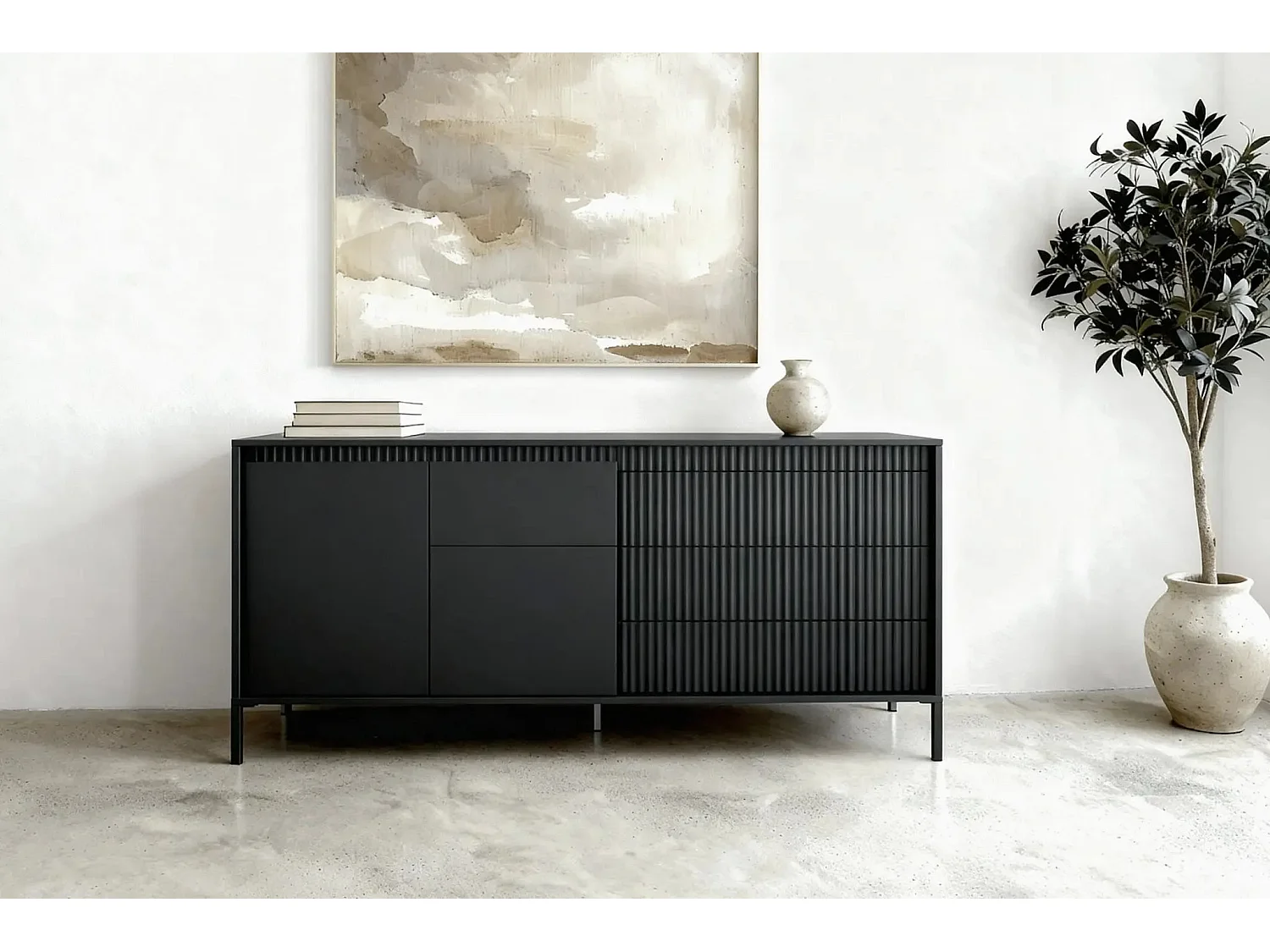 ALINA - Buffet 187cm pieds en métal - Noir