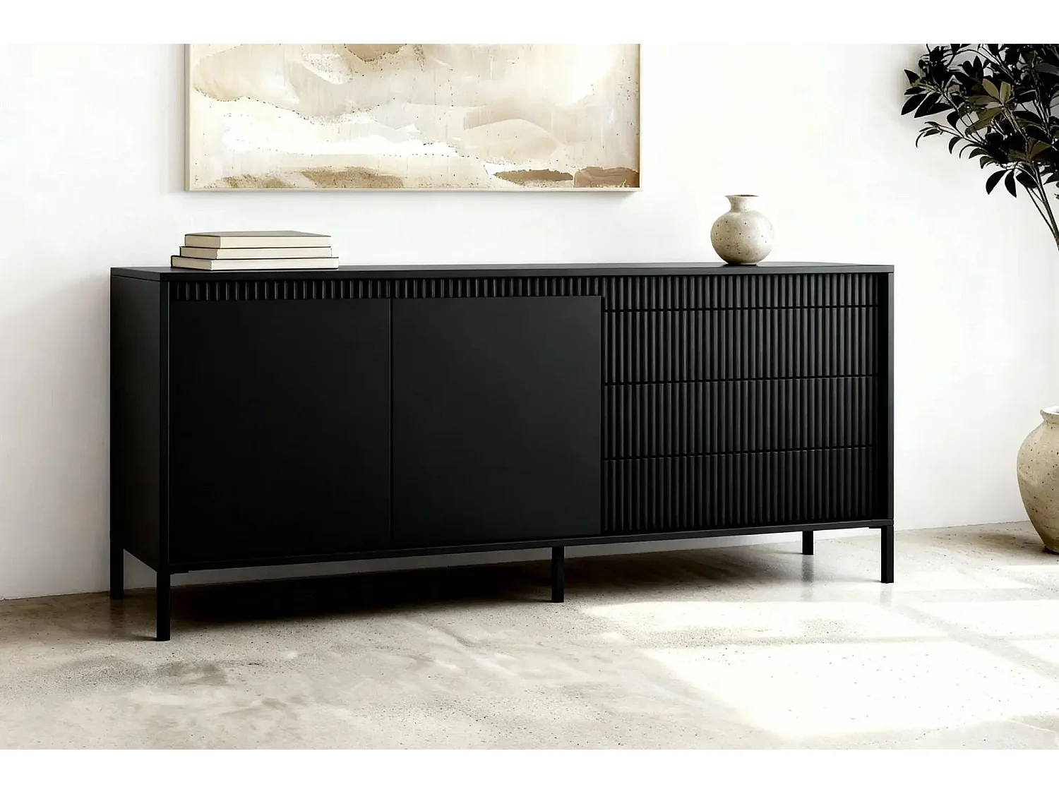 ALINA - Buffet 187cm pieds en métal - Noir