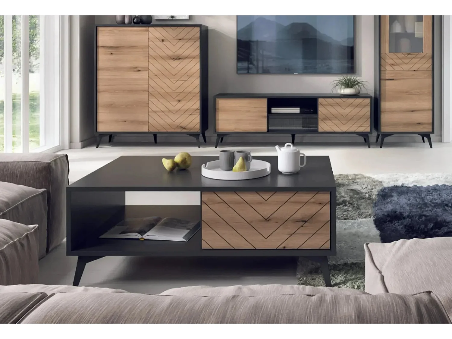 ALICE - Table basse 1 tiroir en bois - Marron et noir