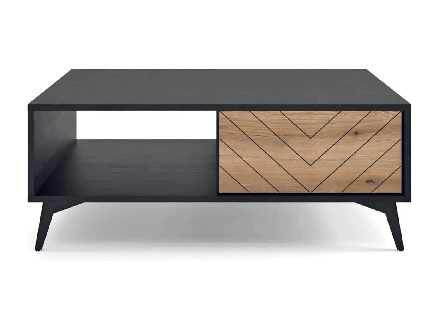 ALICE - Table basse 1 tiroir en bois - Marron et noir