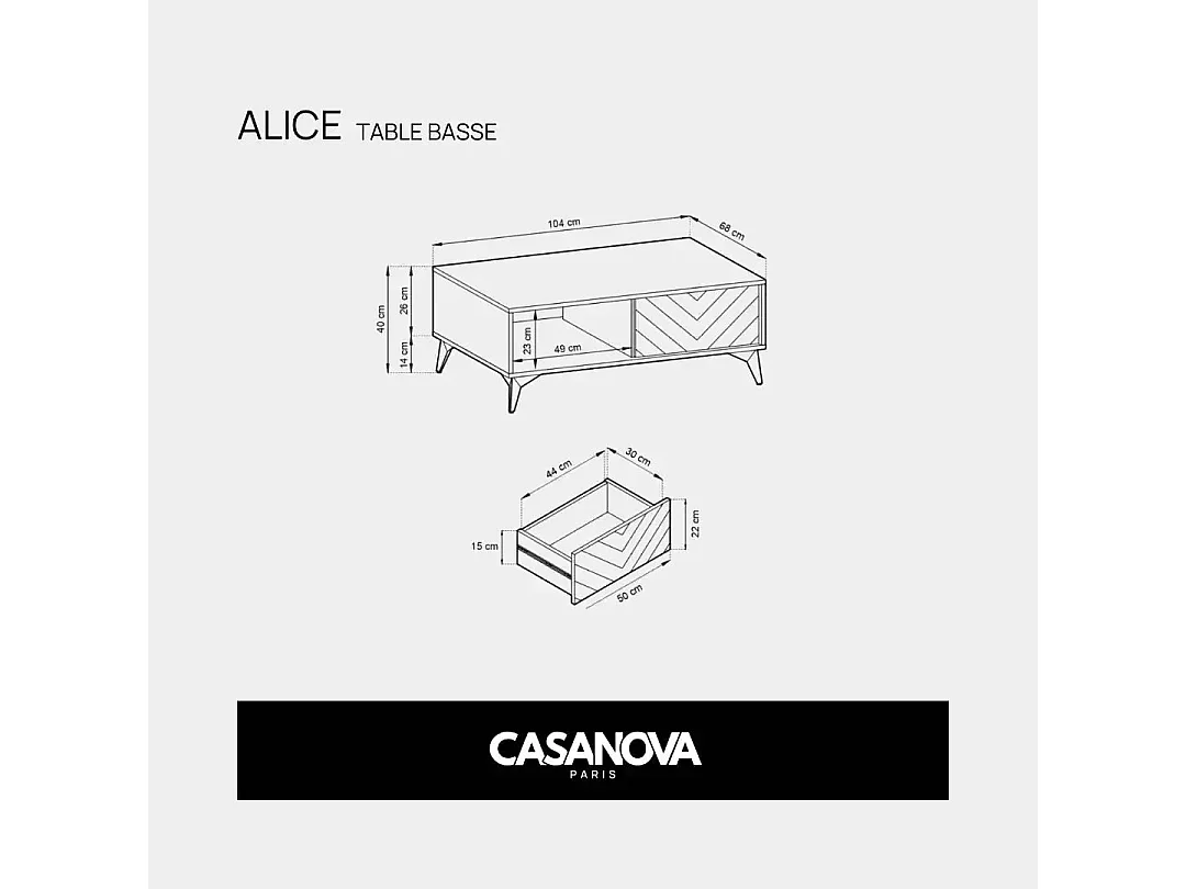 ALICE - Table basse 1 tiroir en bois - Marron et noir