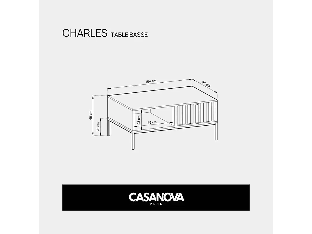 CHARLES - Table basse pieds en métal - Noir