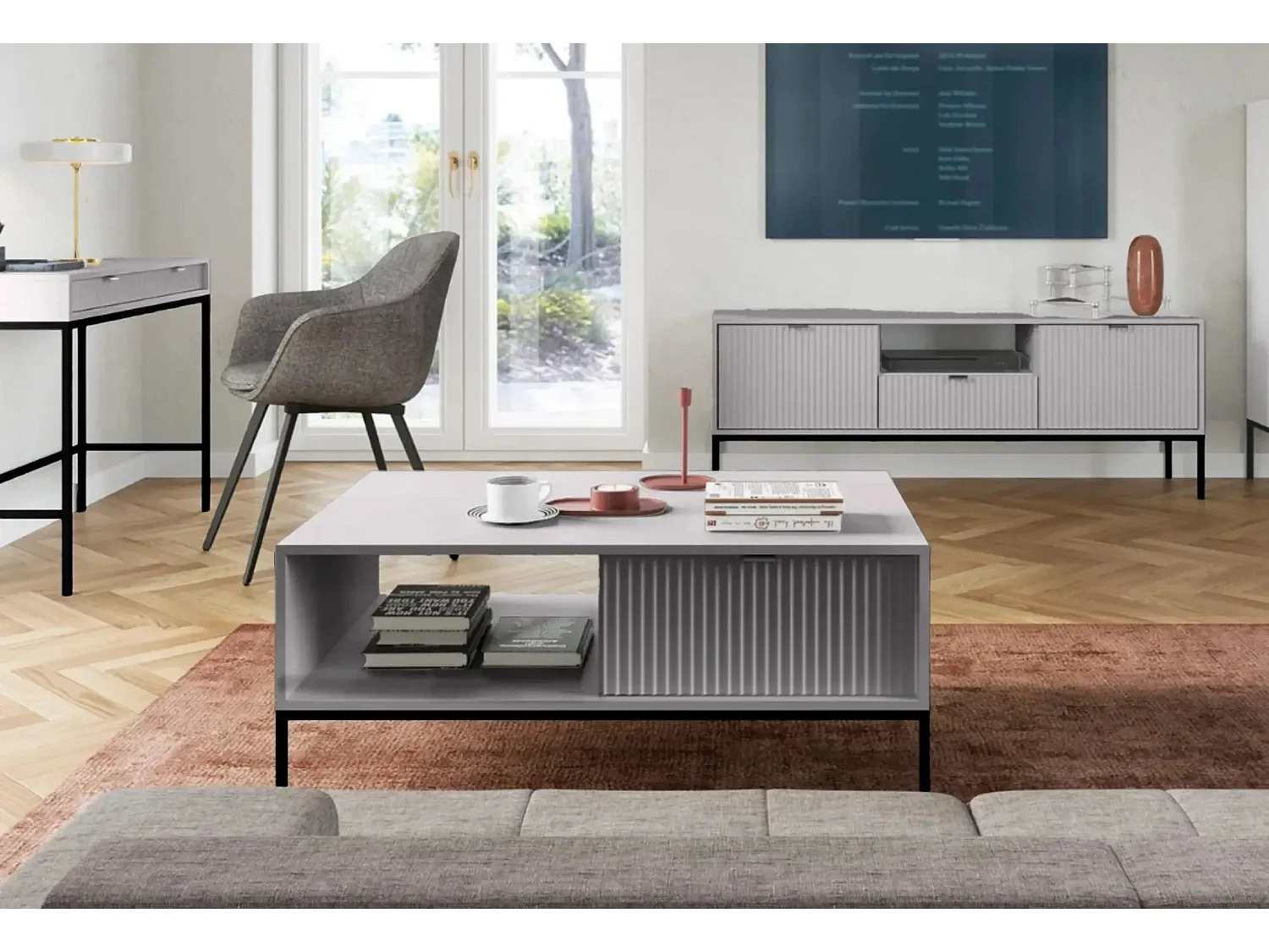 CHARLES - Table basse pieds en métal - Gri