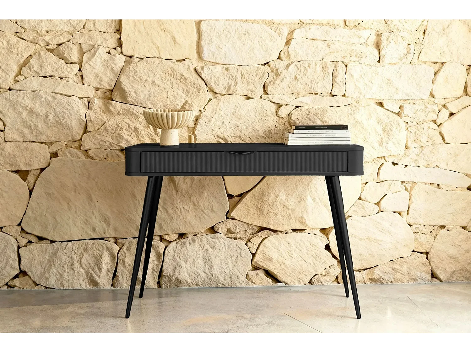 JOUDY - Bureau 100cm effet rainuré - Noir