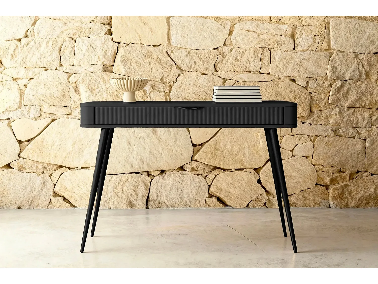 JOUDY - Bureau 100cm effet rainuré - Noir