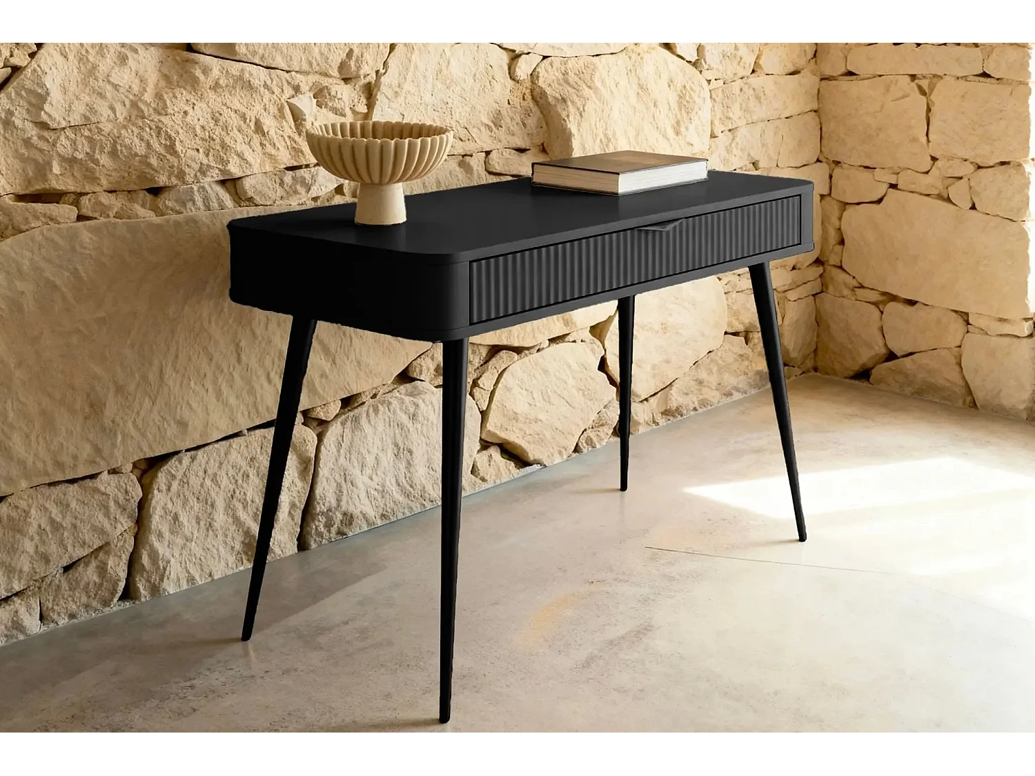 JOUDY - Bureau 100cm effet rainuré - Noir