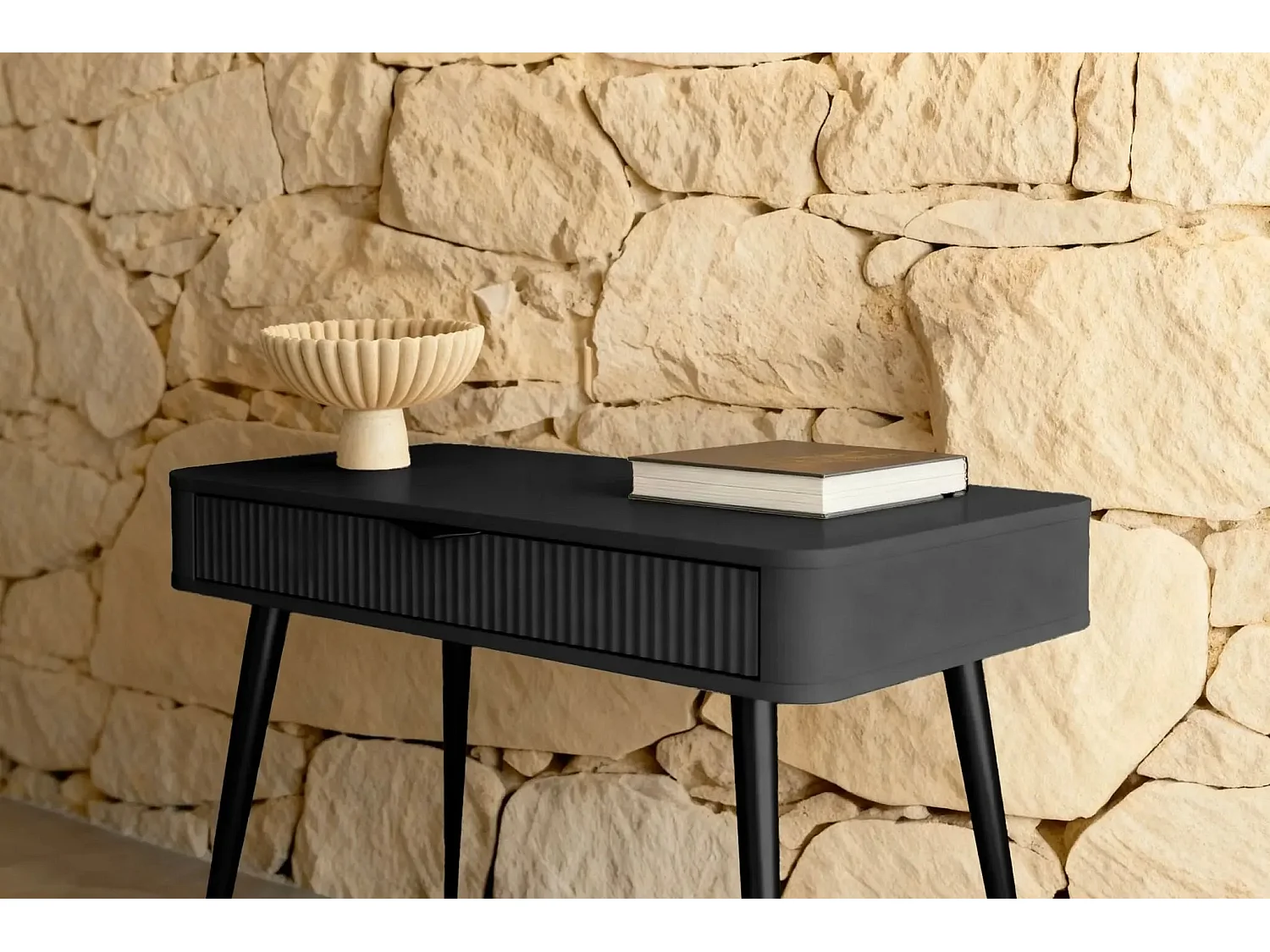 JOUDY - Bureau 100cm effet rainuré - Noir