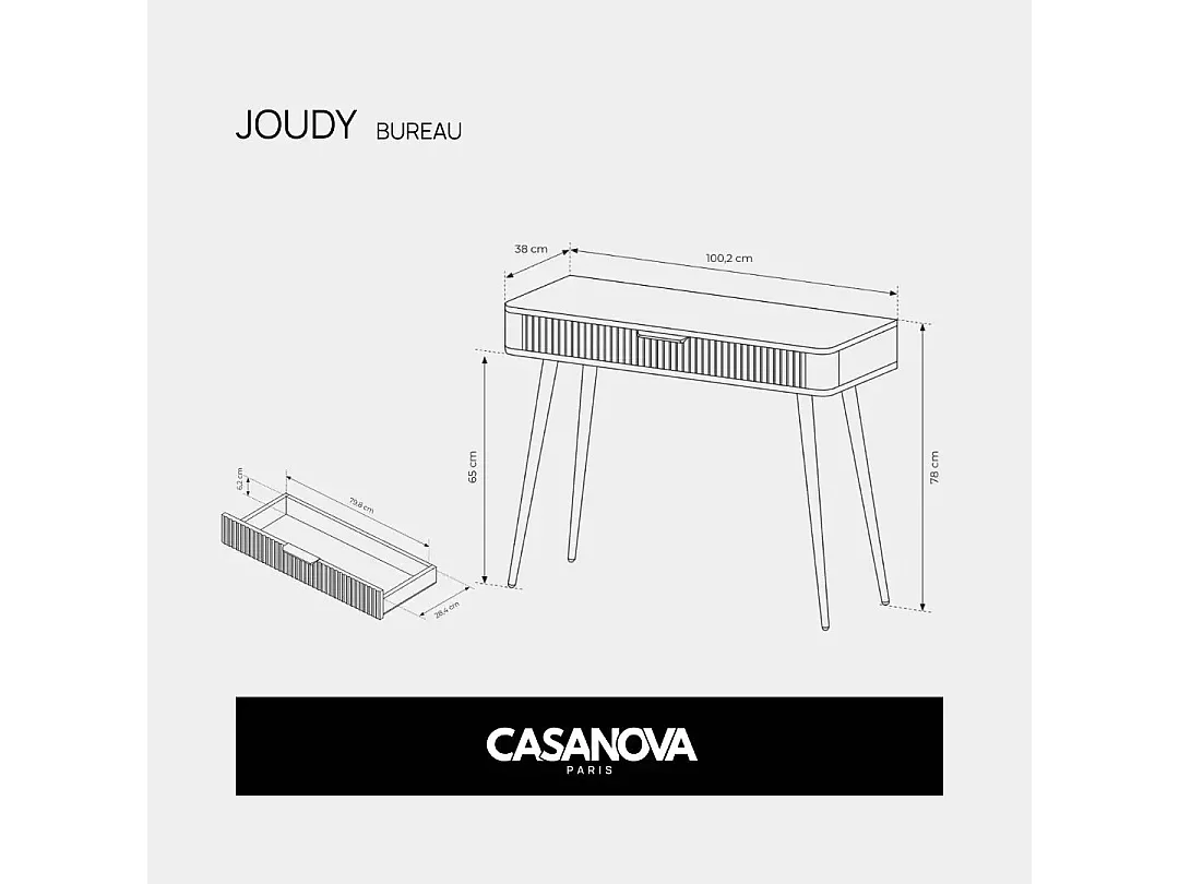 JOUDY - Bureau 100cm effet rainuré - Noir