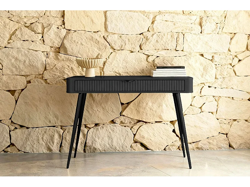 JOUDY - Bureau 100cm effet rainuré - Noir