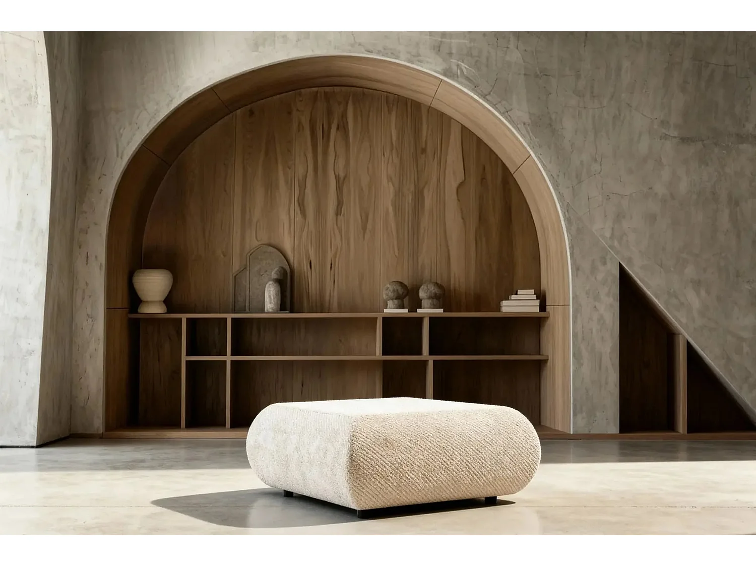 LEVI - Pouf en tissu lisse Beige 88x88x41