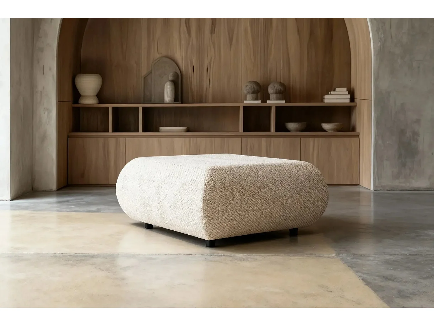 LEVI - Pouf en tissu lisse Beige 88x88x41