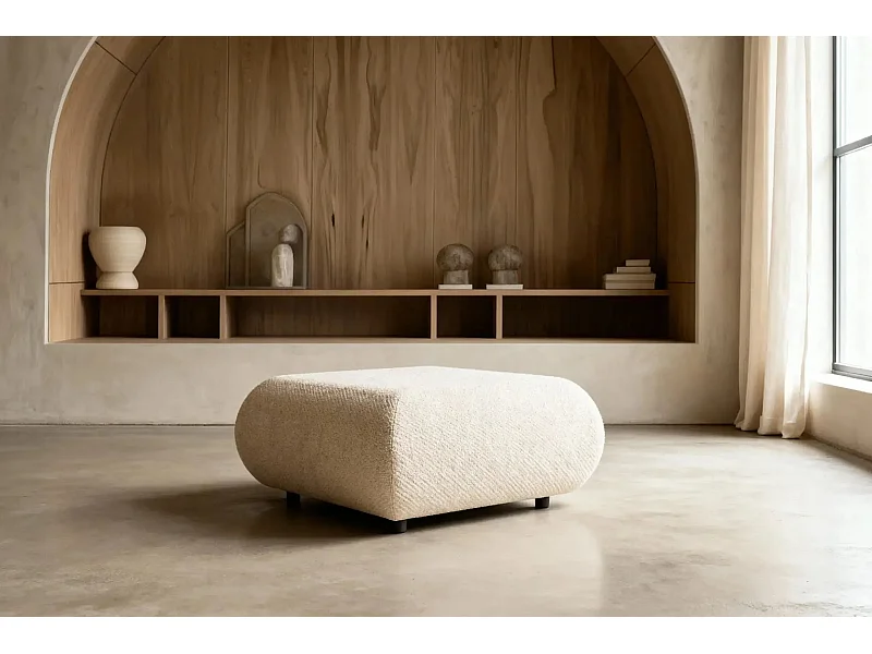 LEVI - Pouf en tissu lisse Beige 88x88x41