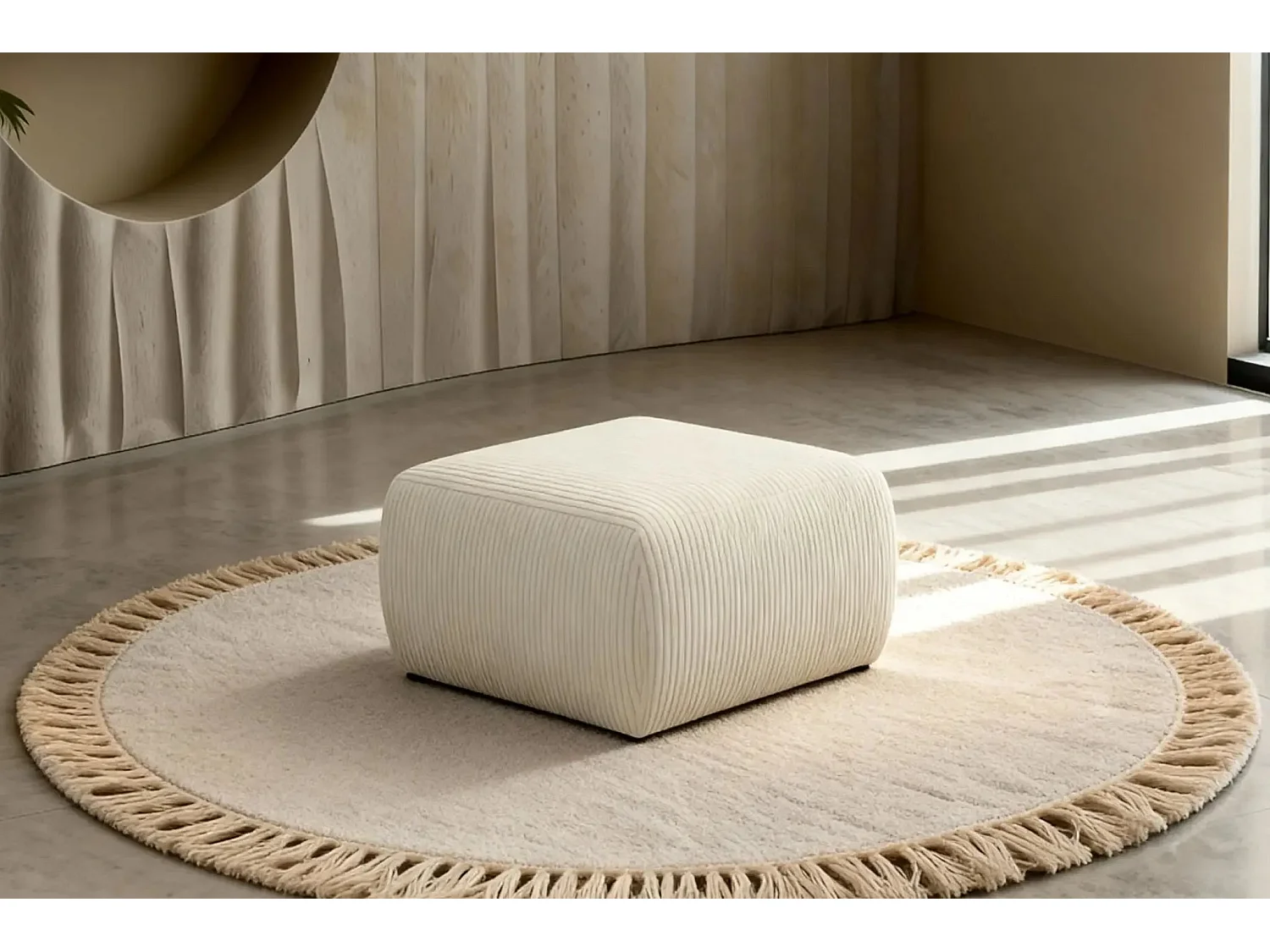 ELIO - Pouf en petit velours côtelé Beige 74x74x41