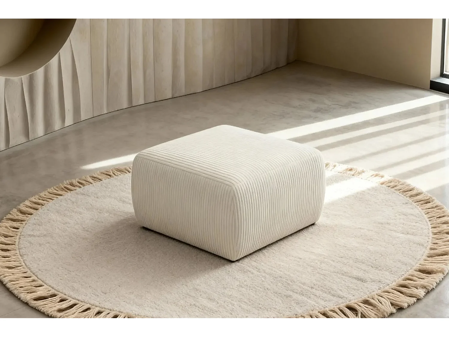 ELIO - Pouf en petit velours côtelé Beige 74x74x41