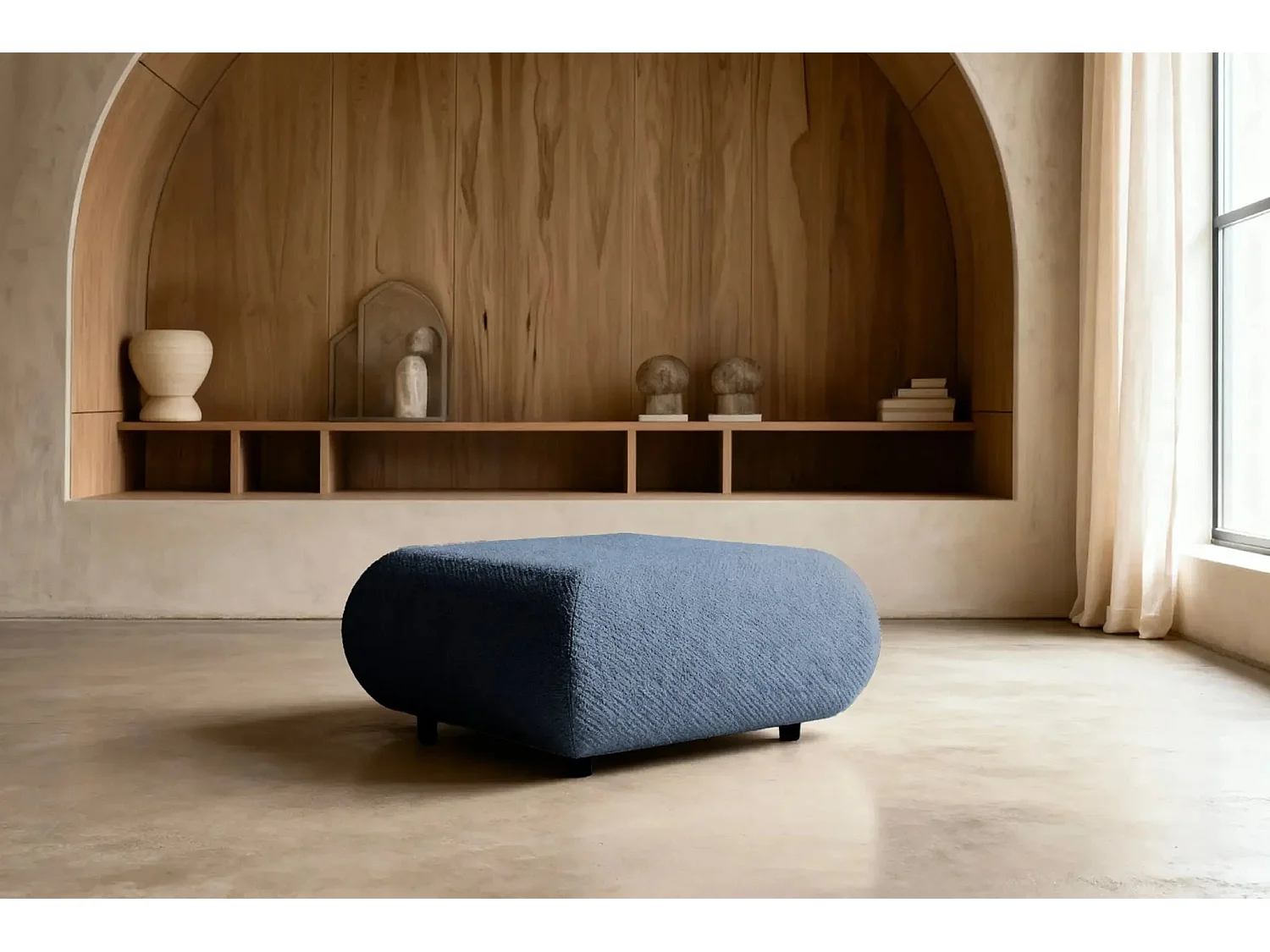 LEVI - Pouf en tissu lisse Bleu 88x88x41