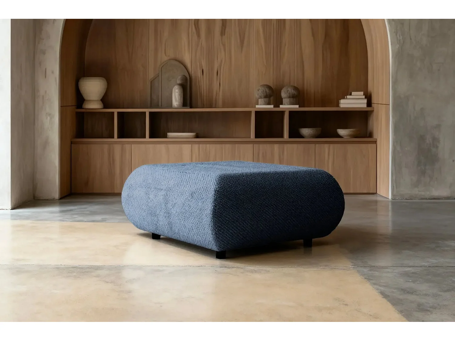 LEVI - Pouf en tissu lisse Bleu 88x88x41