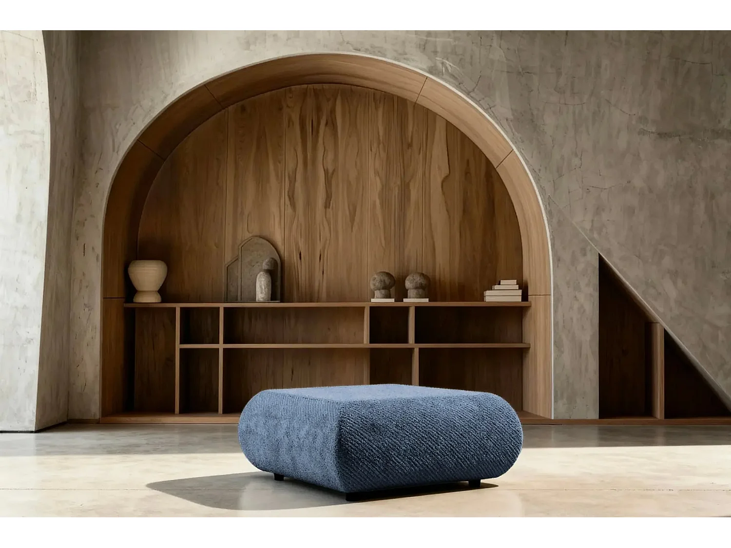 LEVI - Pouf en tissu lisse Bleu 88x88x41