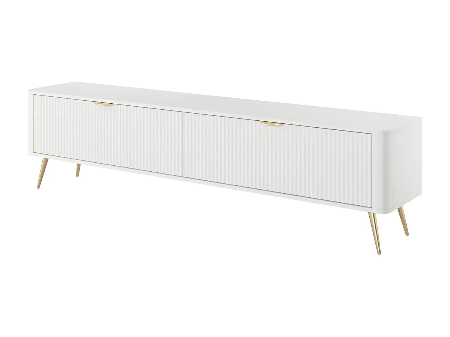 JOUDY - Meuble TV 200cm effet rainuré - Blanc