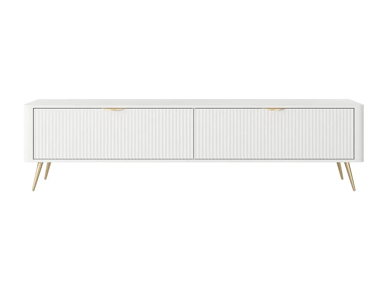 JOUDY - Meuble TV 200cm effet rainuré - Blanc
