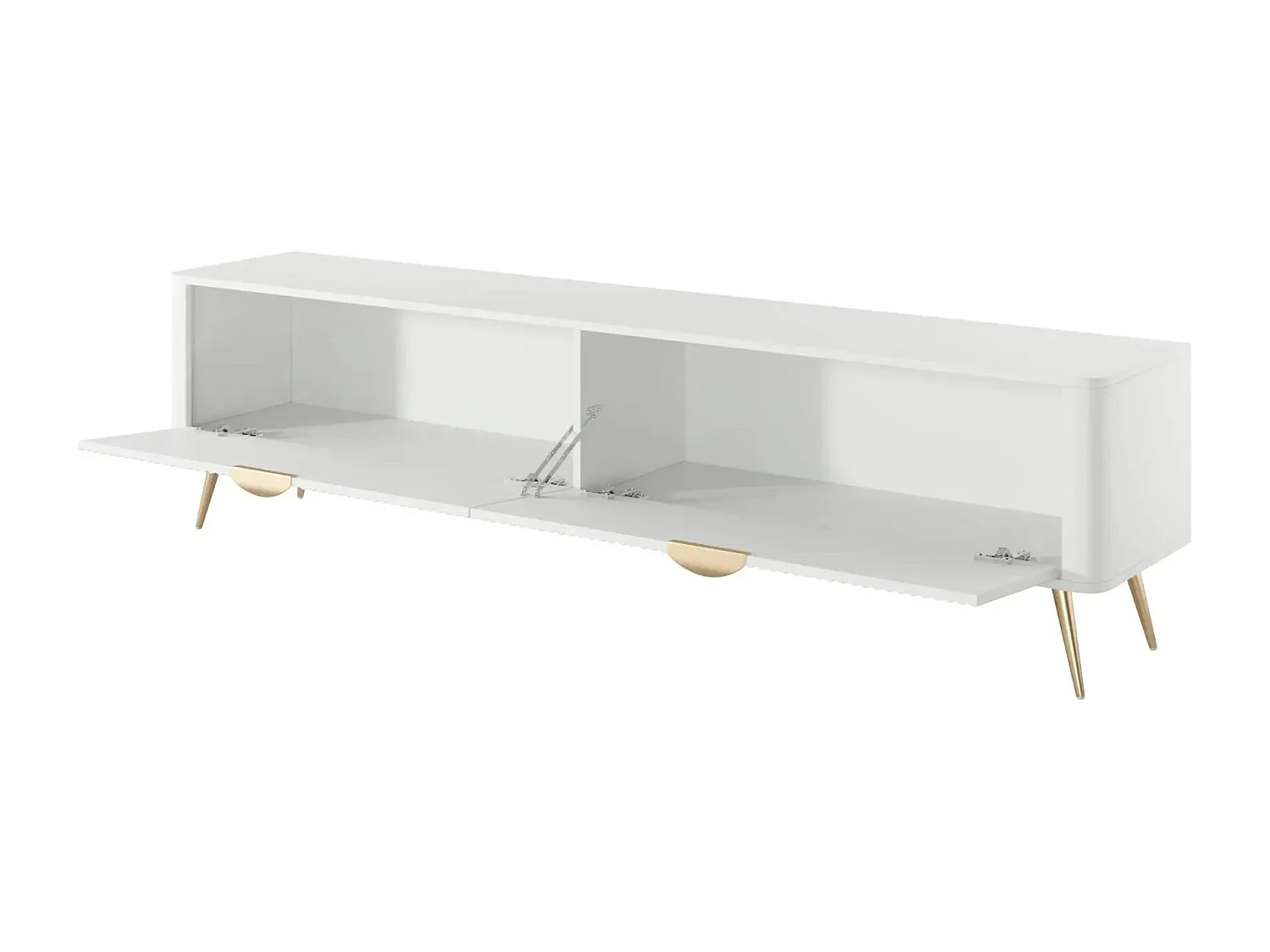 JOUDY - Meuble TV 200cm effet rainuré - Blanc