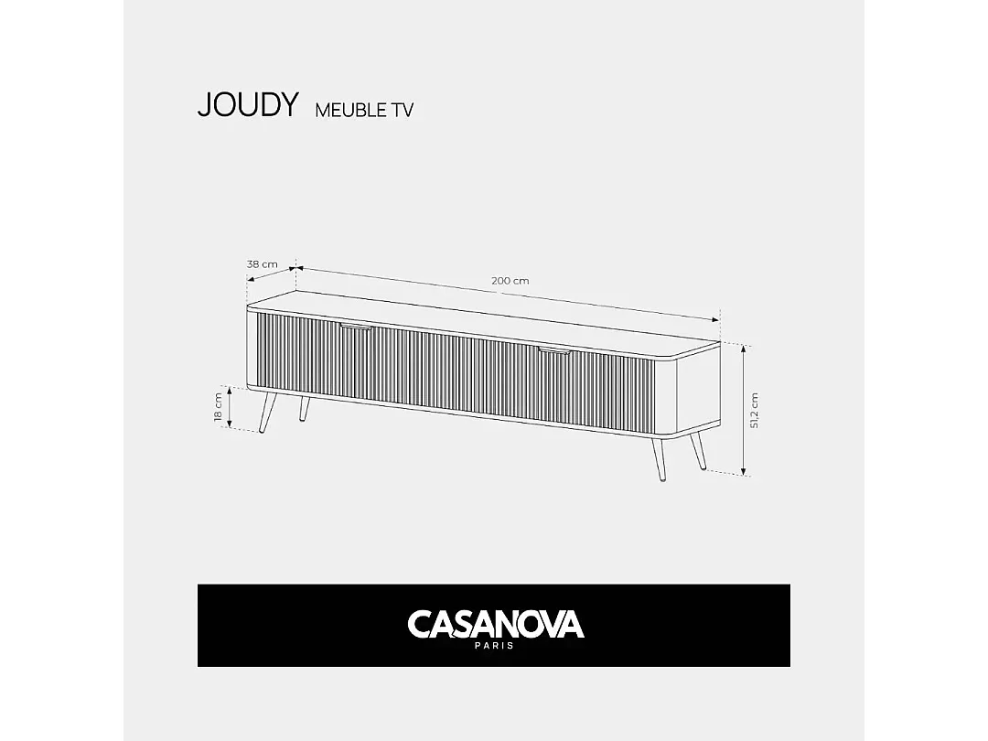 JOUDY - Meuble TV 200cm effet rainuré - Blanc