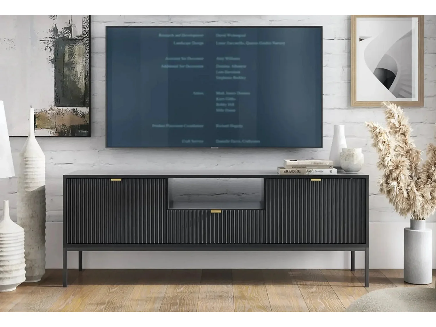 CHARLES - Meuble TV 2 portes 150cm - Noir