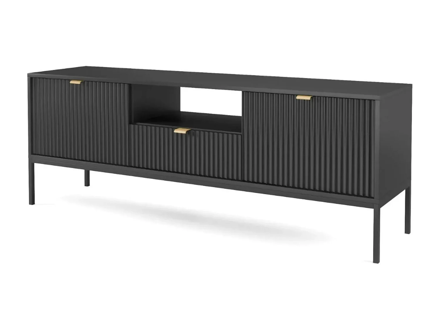 CHARLES - Meuble TV 2 portes 150cm - Noir