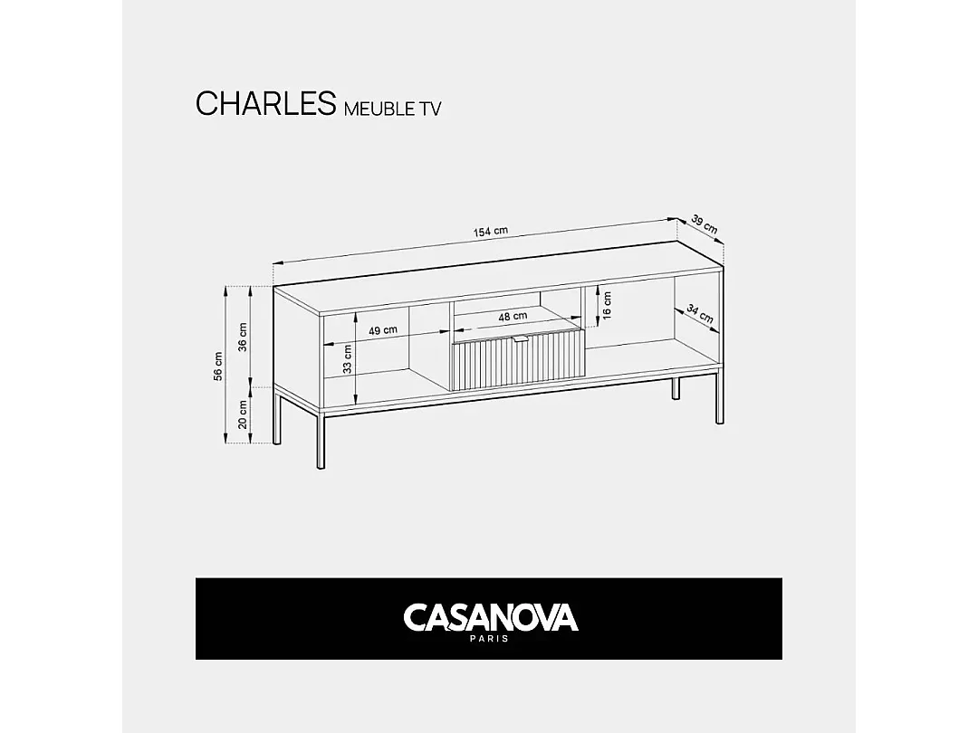 CHARLES - Meuble TV 2 portes 150cm - Noir