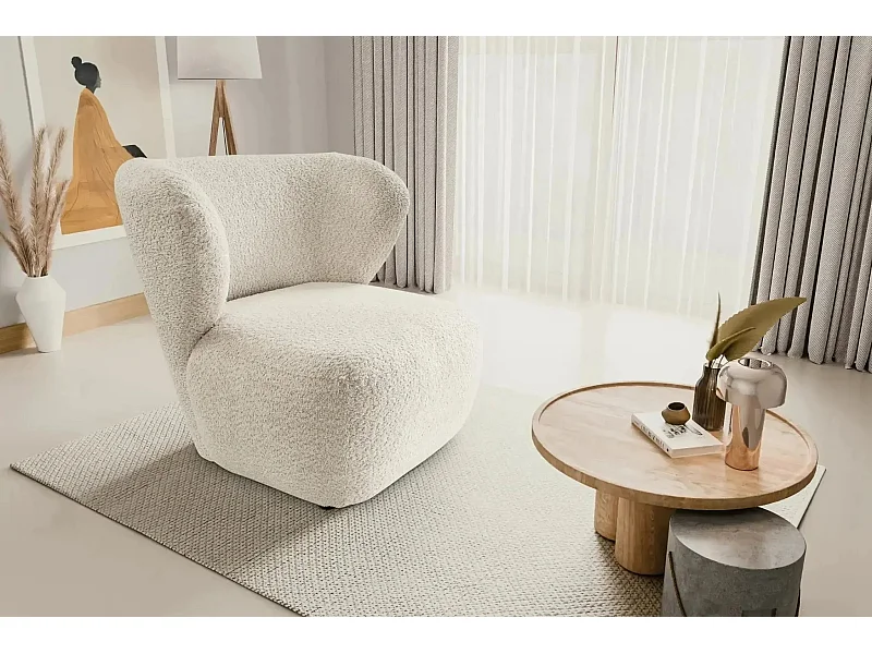 CAPRI - Fauteuil tissu bouclette - Beige