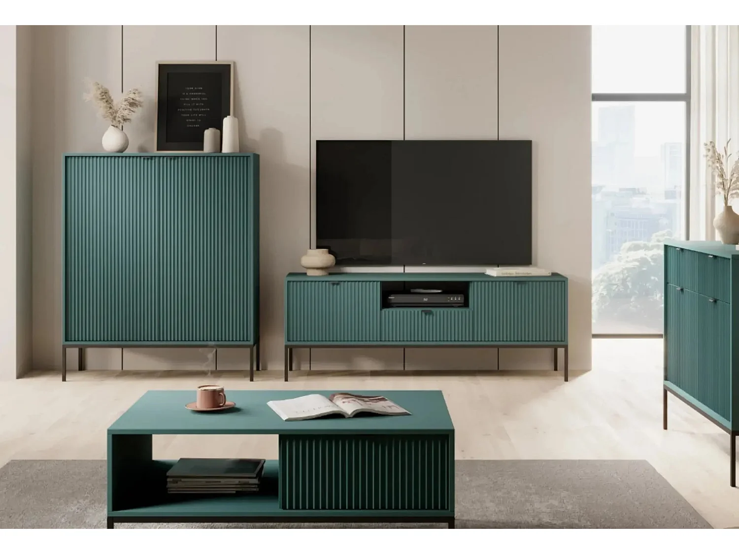 CHARLES - Meuble TV 2 portes 150cm - Vert